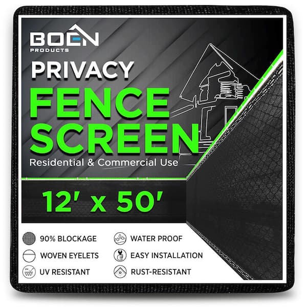 BOEN 12 ft. X 50 ft. Black Privacy Fence Screen Netting Mesh with Reinforced Eyelets for Chain link Garden Fence