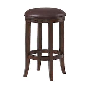 Natick 25 in. Round Distressed Walnut Counter Height Backless Wood Stool with Cushioned Seat