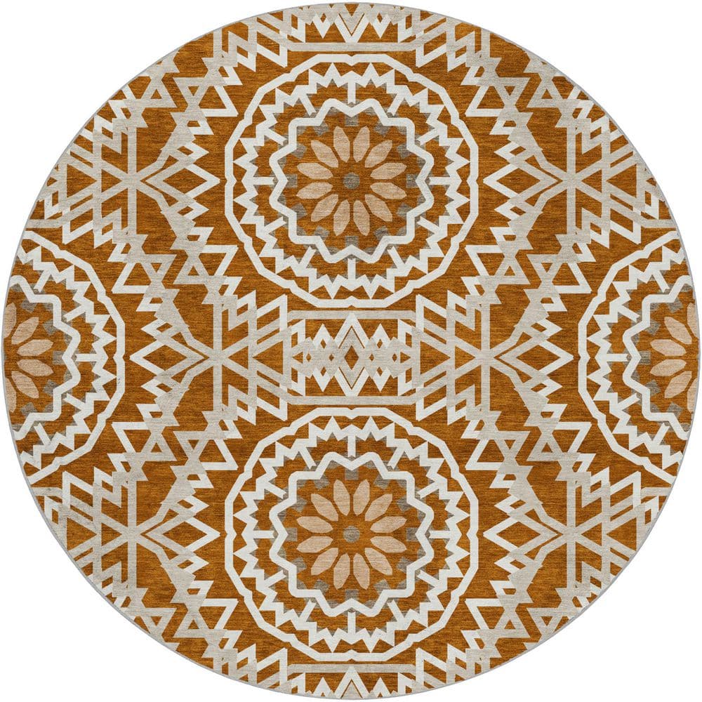 Dream Shag Premium Machine Washable Abstract ADS619 Paprika 8 ft. x 8 ft. Round Rug price history on PriceWatchPro