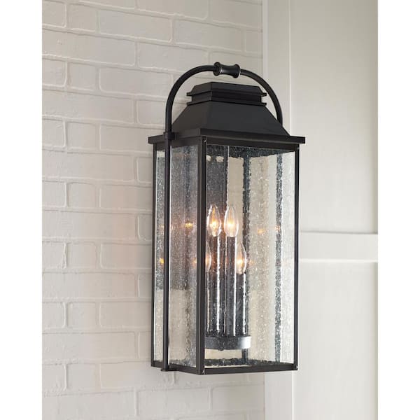 Wellsworth 4-Light Antique Bronze Outdoor 27 in. Wall Lantern Sconce