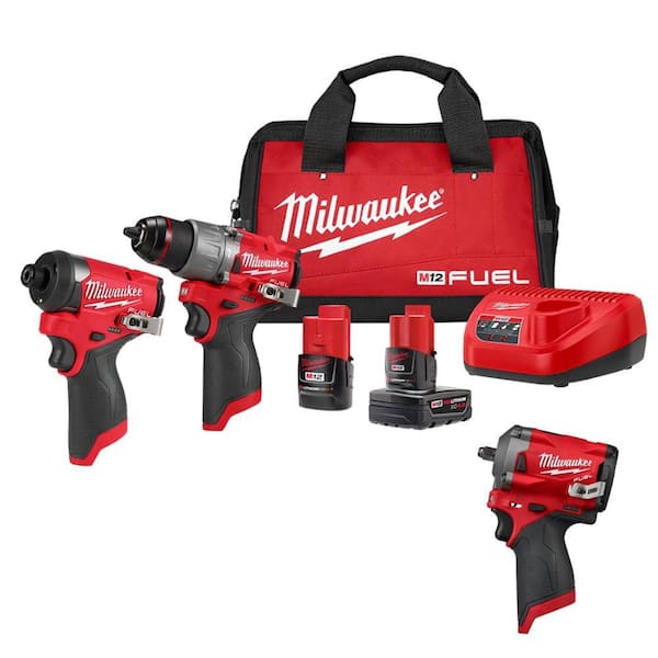 Milwaukee M12 FUEL 12-Volt Lithium-Ion Brushless Cordless Hammer Drill and Impact Driver Combo Kit (2-Tool) with Impact Wrench