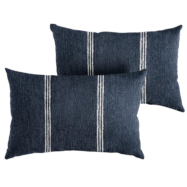 SORRA HOME Sunbrella Lengthen Indigo Rectangle Outdoor Lumbar Pillow (2-Pack)