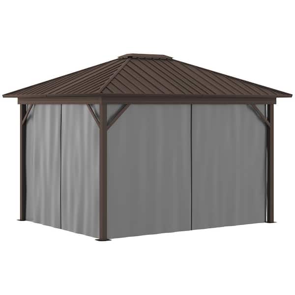 Outsunny 10 ft. x 12 ft. Grey Hardtop Gazebo with Aluminum Frame