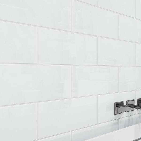Giorbello Bright White 6 in. x 12 in. x 8mm Glass Subway Tile (5 sq. ft./Case)