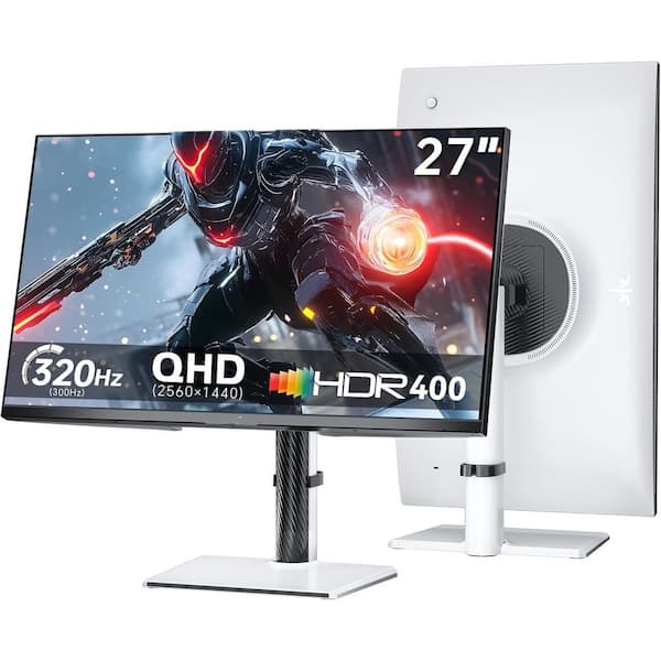 27 Inch White Gaming Monitor 300Hz/320Hz QHD 1440P Fast IPS Adaptive FreeSync HDR400 Adjustable