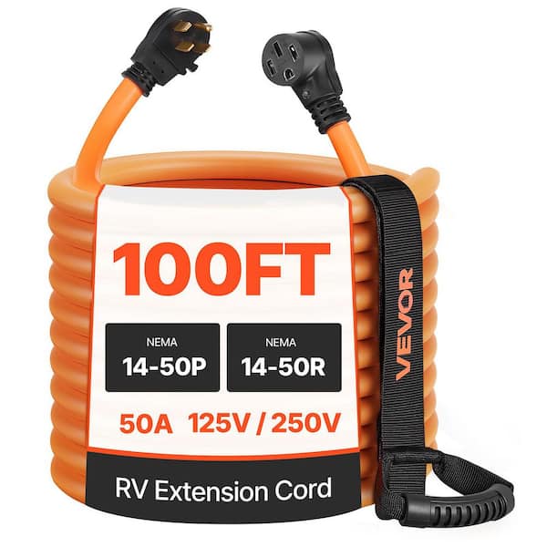 STW RV Power Cord, 100 Ft. 4-Conductor 6/3 + 8/1 Gauge 50 Amp 125V/250V Extension Cord, with Power Indicator 15A Adapter
