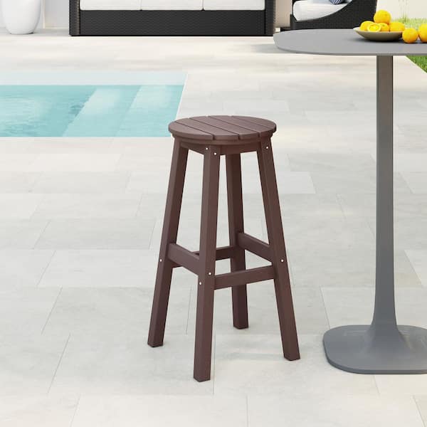 Laguna 29 in. HDPE Plastic All Weather Backless Round Seat Bar Height Outdoor Bar Stool in, Dark Brown