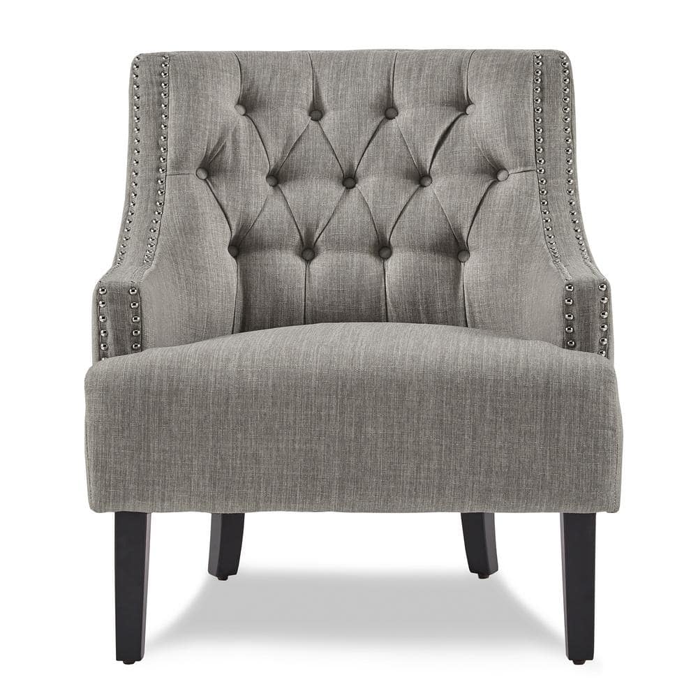 Taupe Upholstered Accent Chair with Nailhead Trim