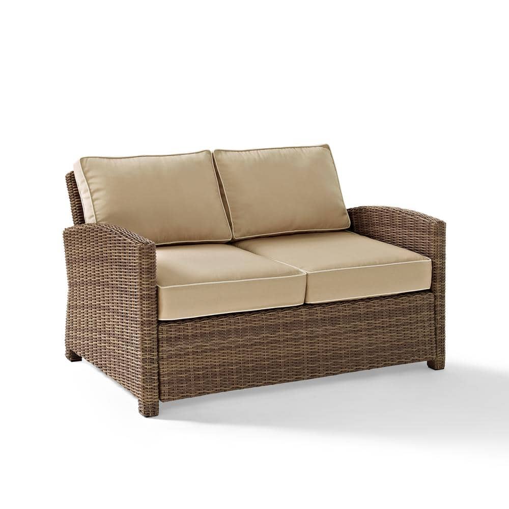 Sand and Brown Wicker Lawson Outdoor Loveseat