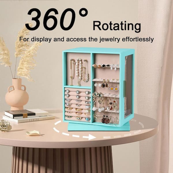 Afoxsos 11.3 in. Turquoise Rectangle Wood Jewelry Box, Vertical