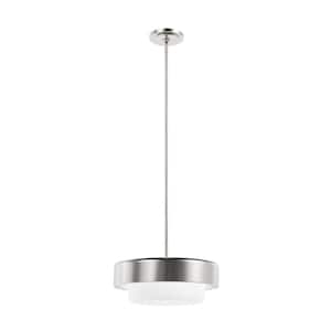 Station 2-Light Brushed Nickel Shaded Pendant Light with Cased White Glass Shade