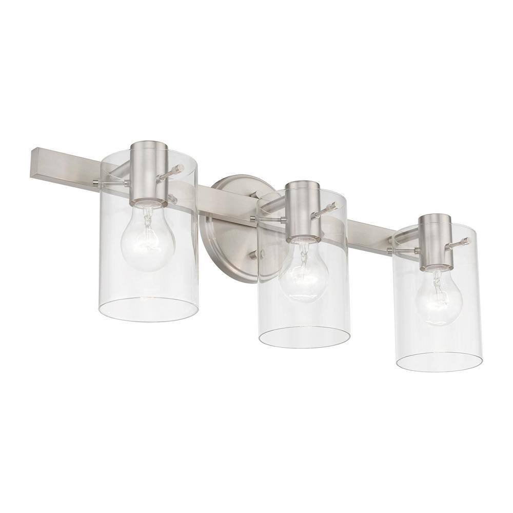 Munich Brushed Nickel 3-Light Vanity with Clear Glass Shades