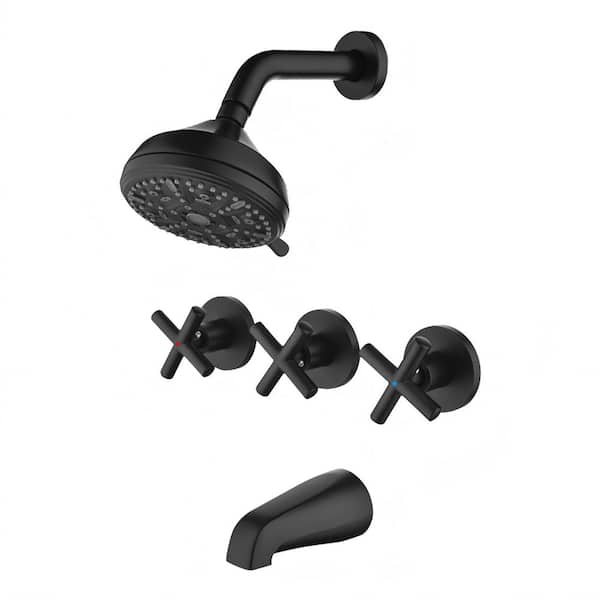5 in. 3-Handle 10-Spray Shower Faucet 1.8 GPM with Bathtub Faucet in Matte Black