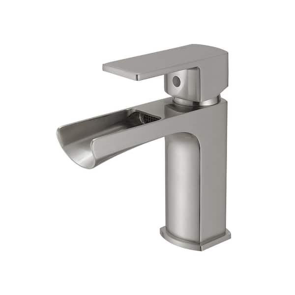 Unbranded Single Handle Single Hole Bathroom Faucet with Waterfall and Drain Assembly in Brushed Nickel
