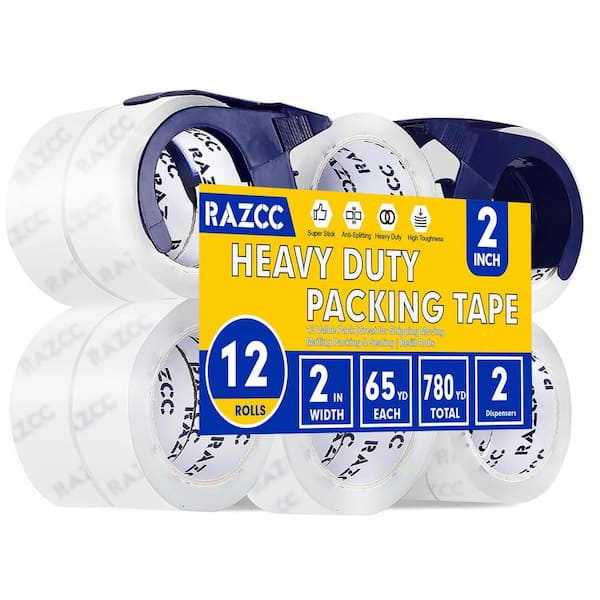 2 in. x 65 Yards Per Roll 12 Rolls Heavy Duty Clear Packaging Tape for Packing Shipping Moving 780 Total Yard