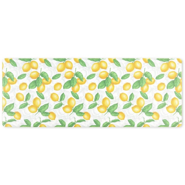Cook N Comfort Bloomfield Lots of Lemons White Yellow 18 in. x 48 in. Runner Kitchen Mat