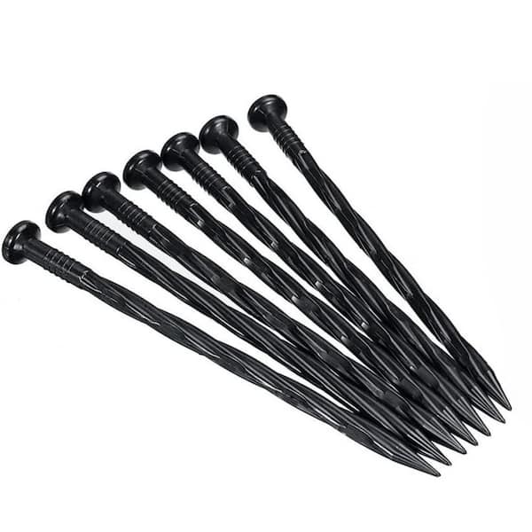 8 in. L x 0.72 in.  W Black Plastic Nylon Spiral Landscape Anchoring Spikes Edging, Weed Barriers,1-Pack