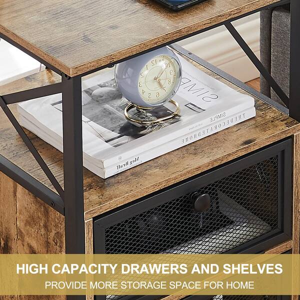 VECELO End Table with Charging Station, Nightstand with USB Ports