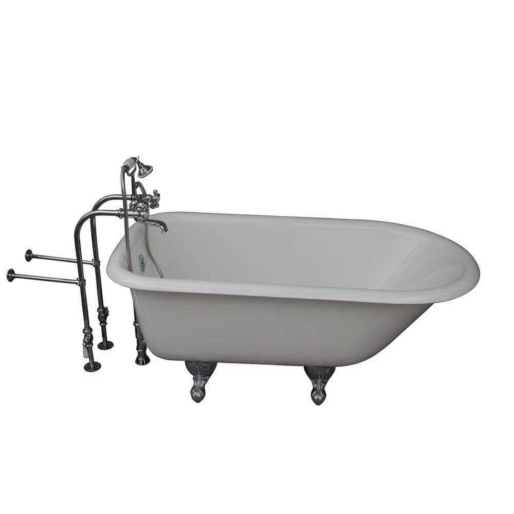 4.5 ft. Cast Iron Ball and Claw Feet Roll Top Tub in White with Polished Ch
