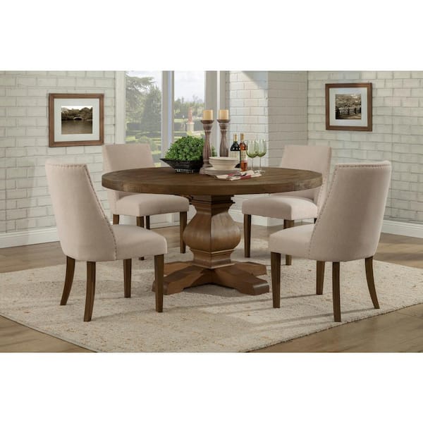 Alpine Furniture Kensington Walnut Wood 60 in Pedestal Dining Table Seats 6
