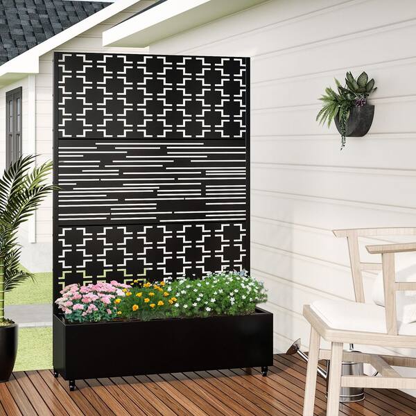 Lumioca 71.37 In. H x 46.8 In. W Iron Black Planting Box with
