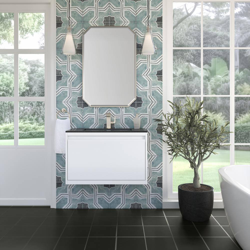 Glossy White and Brushed Nickel Freestanding Single Vanity Base Cabinet