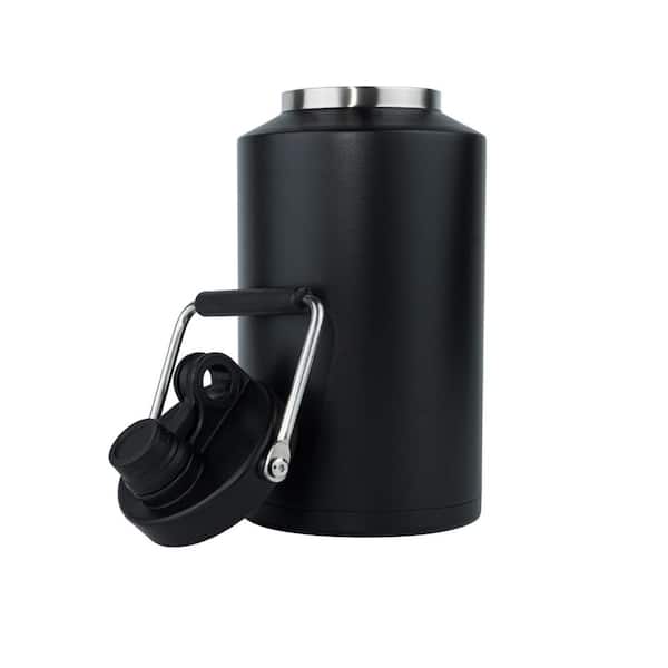 4 qt. Black Stainless Steel Double Vacuum Beverage Jug Cooler with Handle for Hot and Cold Drinks