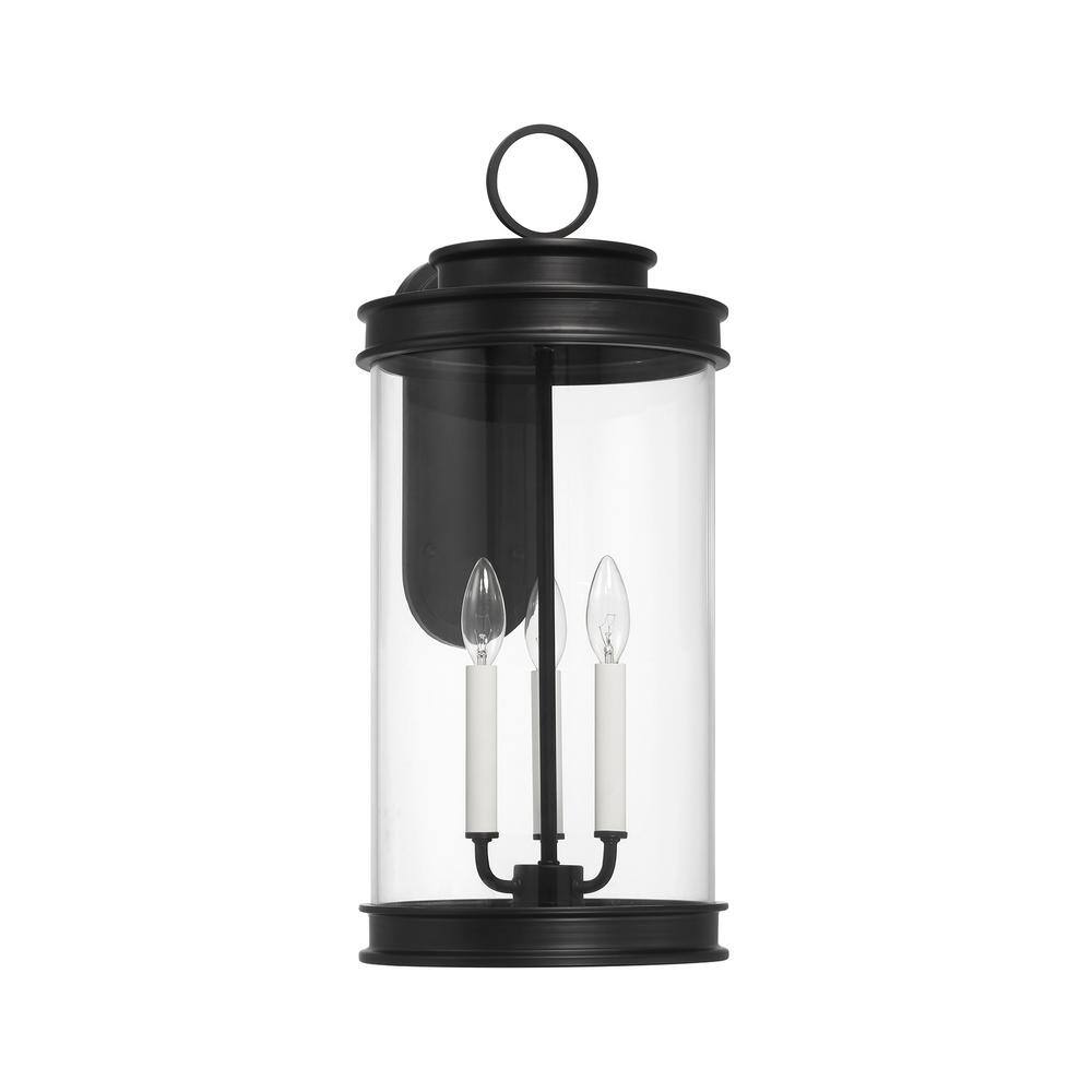 Matte Black 3-Light Outdoor Wall Lantern with Clear Glass Shade
