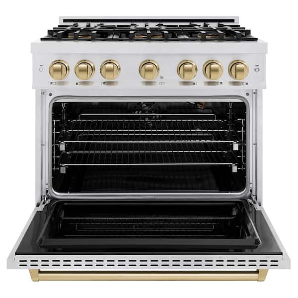 Autograph 36 in. Classic Gas Range with DuoPro Cooktop and Convection Oven in Satin Steel and Bronze Accents