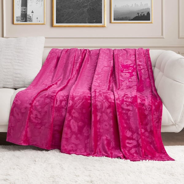 Bow Animal Hot Pink Plush Microfiber 60 in. x 90 in. Bed Blanket