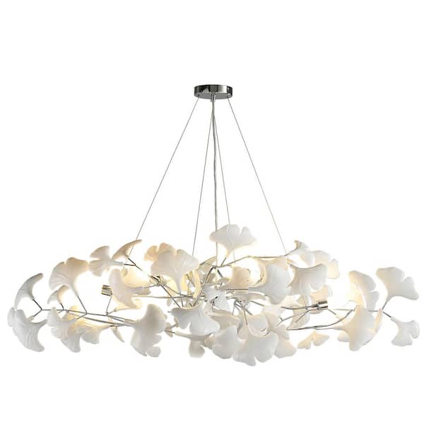 9-Light Silver Chandelier, Luxury Ceramic Ginkgo Branch Chandelier for Living Room, Dining Room, Kitchen Island-L47 in.