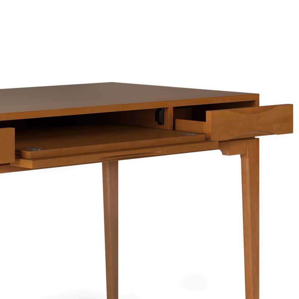 Harper Solid Rubberwood 60" Wide Light Golden Brown Office Desk with Keyboard Tray