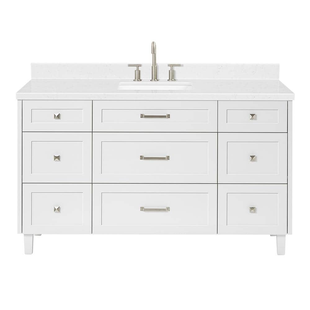 Monroe 60" White Single Sink Bathroom Vanity with Carrara Quartz Top