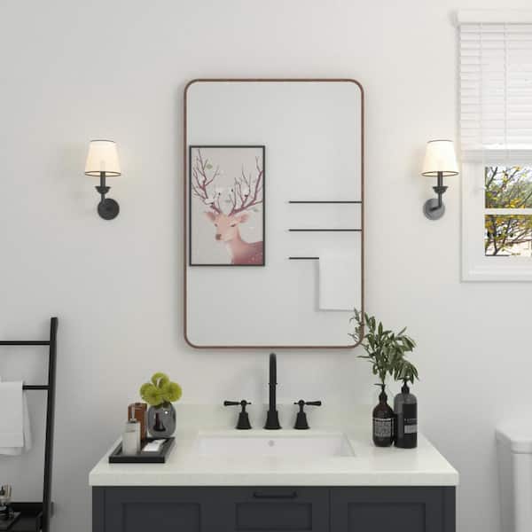 niveal 24 in. W x 36 in. H Rectangular Framed Wall Bathroom Vanity Mirror in Walnut