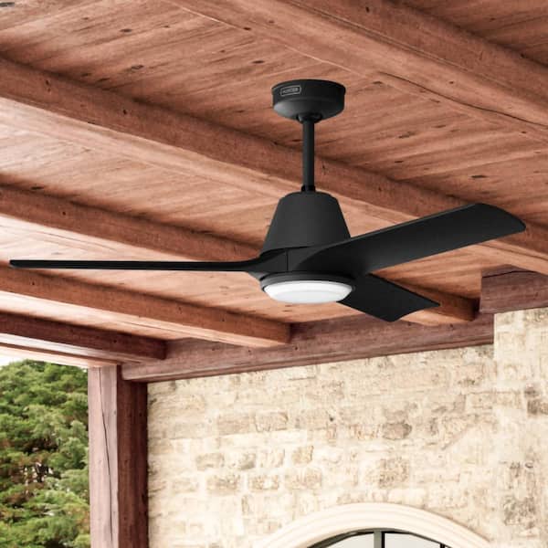 Hunter 52 in. Aeronaut Wi-Fi ENERGY STAR Matte Black Damp Rated Smart Ceiling Fan with LED Light Kit and Handheld Remote