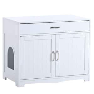 31.5 in. W x 20 in. D x 26 in. H White Linen Cabinet Cat Litter Box with Drawer and Cat Washroom Storage for Bathroom