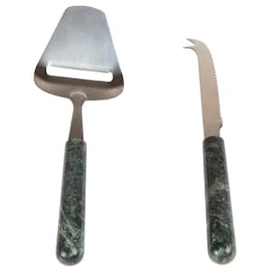 Stainless Steel Cheese Cutter Slicer and Cheese Knife with Natural Green Marble Handle (Set of 2)