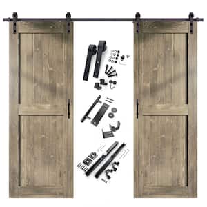 36 in. x 96 in. H-Frame Classic Gray Double Pine Wood Interior Sliding Barn Door with Hardware Kit, Non-Bypass