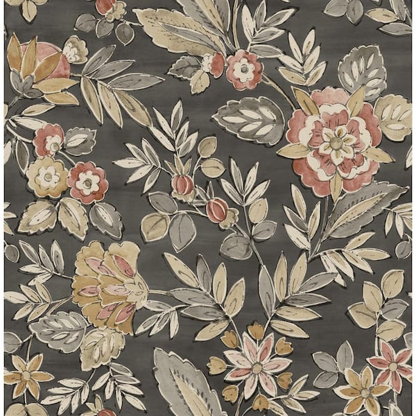 Begonia Black Floral Trail Wallpaper Sample