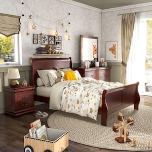 4-Piece Burkhart Cherry Wood Full Bedroom Set with Nightstand and Dresser/Mirror