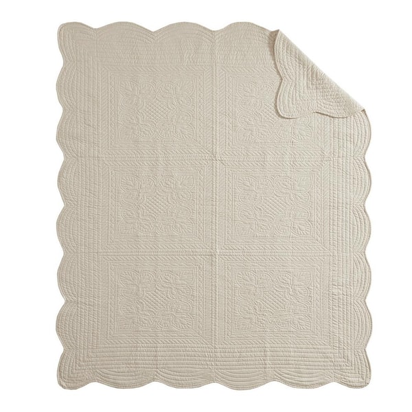 Vsmile 60 in. W x 72 in. H Cream Cotton Oversized Quilted Throw Blanket