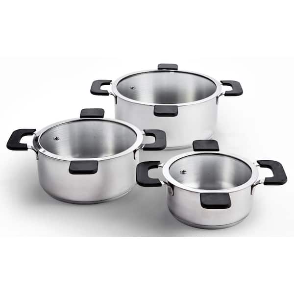Ozeri 6-Piece Stainless Steel Inductive Pot Set with Straining and  Hands-Free Glass Lids ZP16-3P - The Home Depot