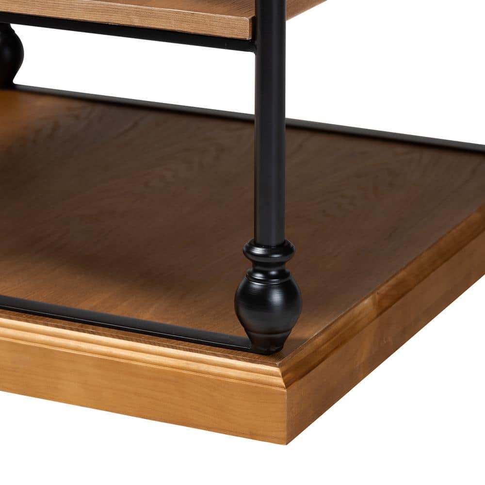 Sebastian Oak Brown Wood and Black Metal 3-Tier End Table