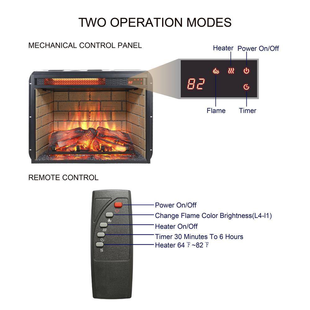 23-Inch Black Electric Fireplace Insert with Realistic Flames