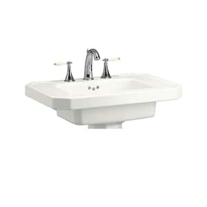 Kathryn 27 in. Ceramic Pedestal Sink Basin in White with Overflow Drain