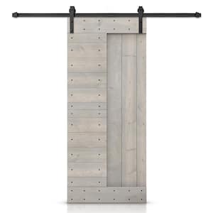 36 in. x 84 in. Silver Gray Stained DIY Knotty Pine Wood Interior Sliding Barn Door with Hardware Kit