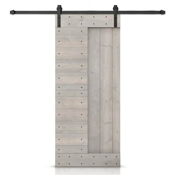 CALHOME 42 in. x 84 in. Silver Gray Stained DIY Knotty Pine Wood Interior Sliding Barn Door with Hardware Kit