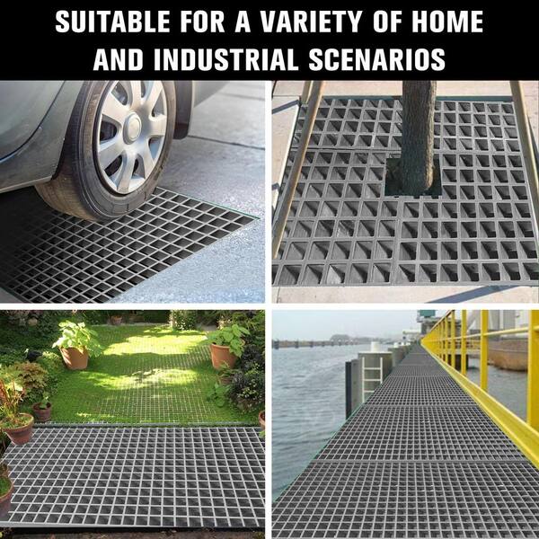 Wellco 1.68 ft. x 3.35 ft. x 2 in. Fiberglass Molded Grating, 2 in. x 2 in. x 2 in., Gray, Resin Paver