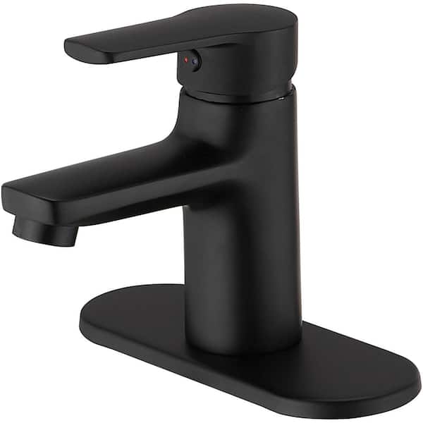 Single Handle Waterfall Vanity Faucet in Matte Black with Deck Plate and Drain