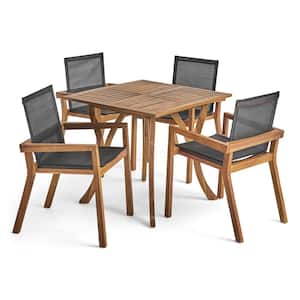 Chaucer 30 in. Teak Brown 5-Piece Wood Square Patio Outdoor Dining Set